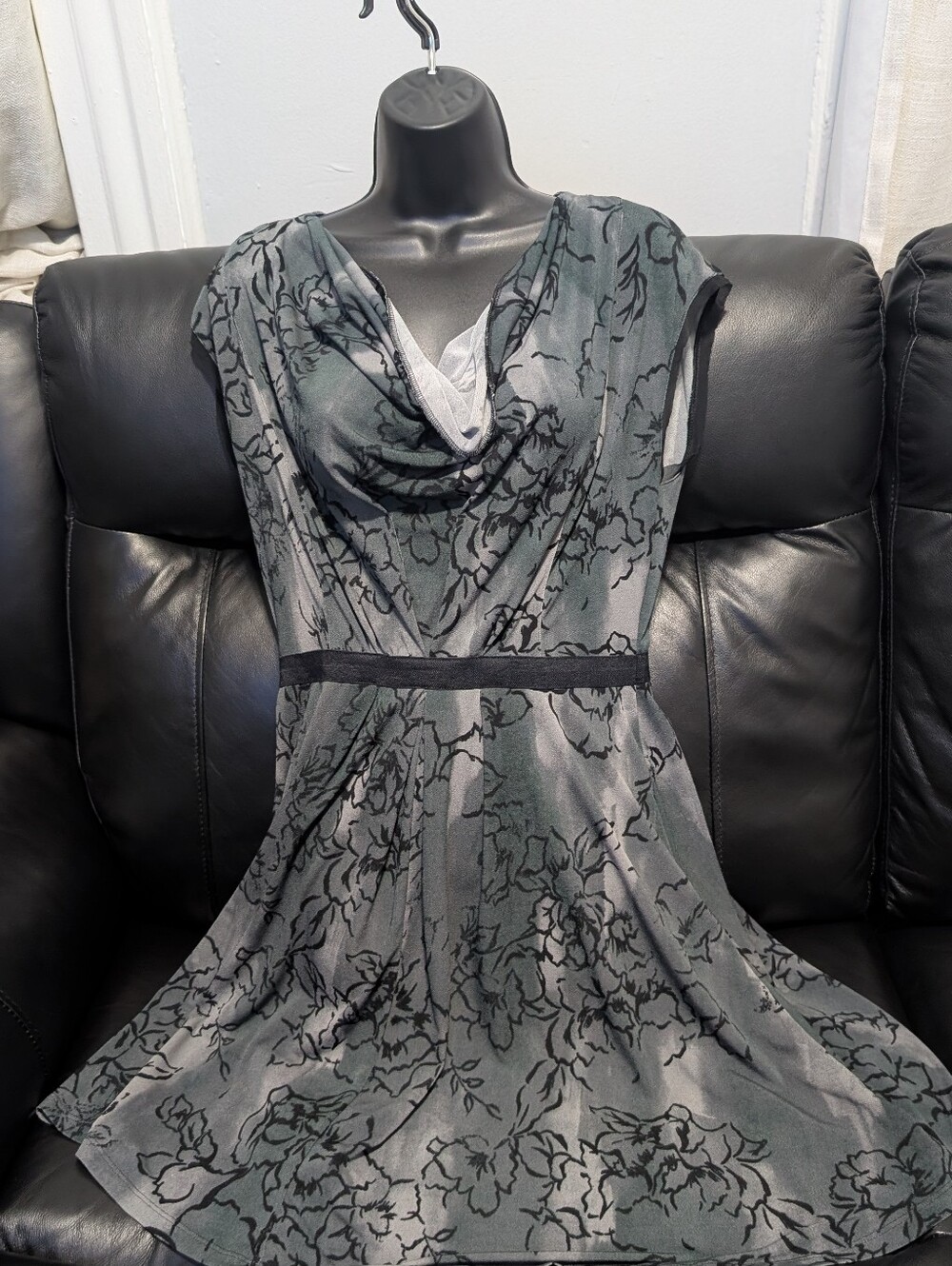 Simply Vera Vera Wang Grey Floral Cowl Neck Midi Dress